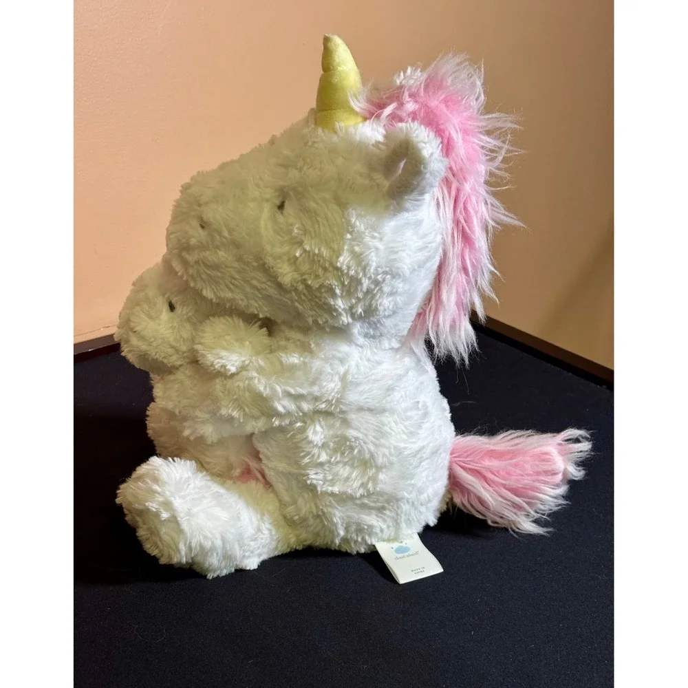 Cloud Island Plush Unicorn Mother and Baby Rattle Set White Pink Stuffed Animal